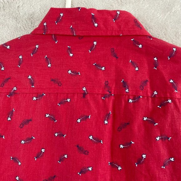 Lee Men's Shirt M Red Fishbone Print Regular Fit 100% Cotton Short Sleeve Button - Picture 11 of 11